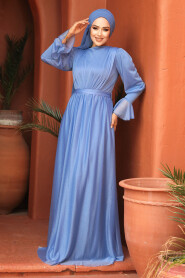 Blue Turkish Hijab Bridesmaid Dress 5367M - 2