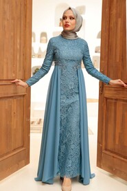  Stylish Blue Hijab Wedding Gown 9105M - 1