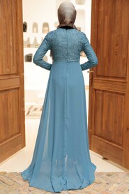  Stylish Blue Hijab Wedding Gown 9105M - 2