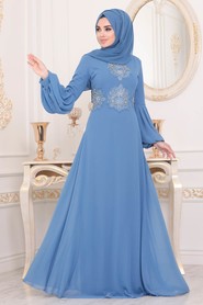 Blue Hijab Evening Dress 9119M - 2