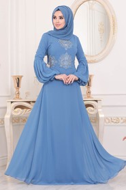 Blue Hijab Evening Dress 9119M - 1