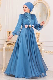 Blue Hijab Evening Dress 41180M - 2