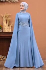 Blue Hijab Evening Dress 3803M - 1