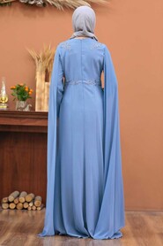 Blue Hijab Evening Dress 3803M - 2