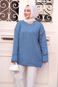 Blue Modest Knit Sweater Tunic 55551M - 1