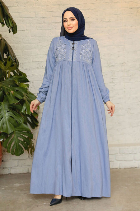 Blue Modest Abaya Dubai 45279M - NEVA STYLE