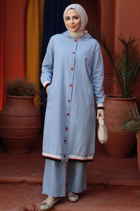Blue Modest Denim Dual Suit 19016M - NEVA STYLE