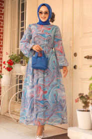 Blue Modest Dress For Women 60991M - 1