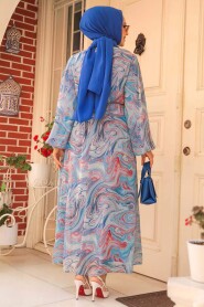 Blue Modest Dress For Women 60991M - 3