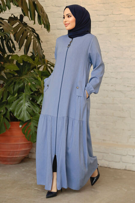 Blue Modest Dubai Abaya 45280M - NEVA STYLE