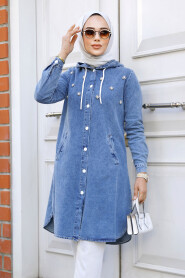 Blue Modest Women Denim Coat 19114M - 3