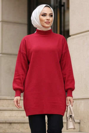 Turtleneck Red Modest Knit Sweater 10381K - 1