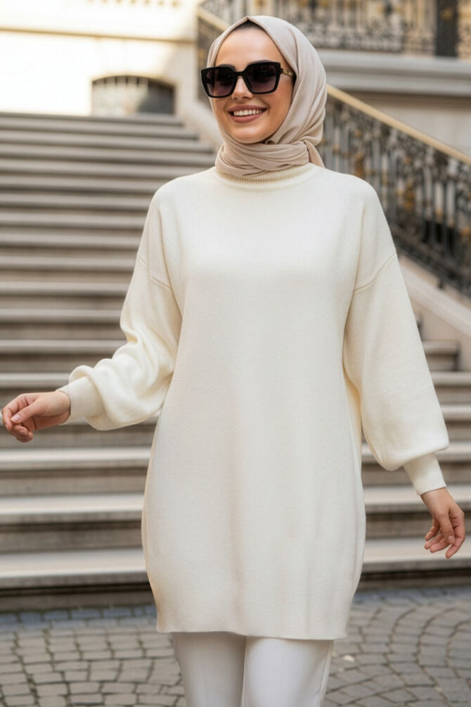 Turtleneck Cream Modest Knit Sweater 10381KR - 