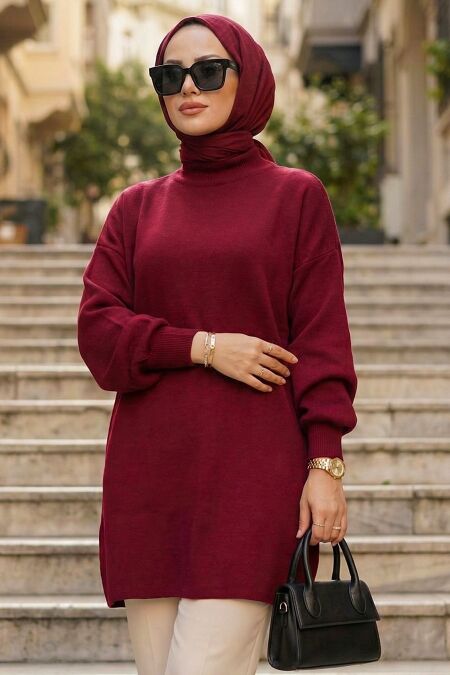 Turtleneck Cherry Modest Knit Sweater 10381VSN - Neva-style.com