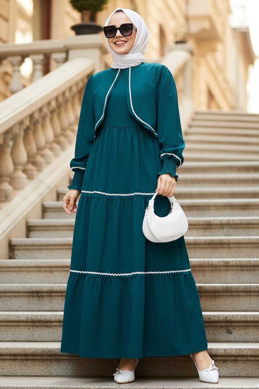Bolero Detail Emerald Green Modest Dress 20325ZY - Neva-style.com Bolero Detail Emerald Green Modest Dress 20325ZY - Neva-style.com