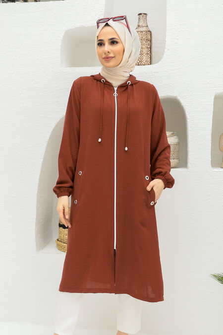 Brown Hijab Coat 2585KH - NEVA STYLE