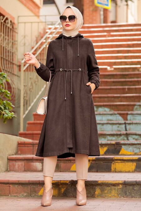Brown Hijab Coat 5578KH - NEVA STYLE