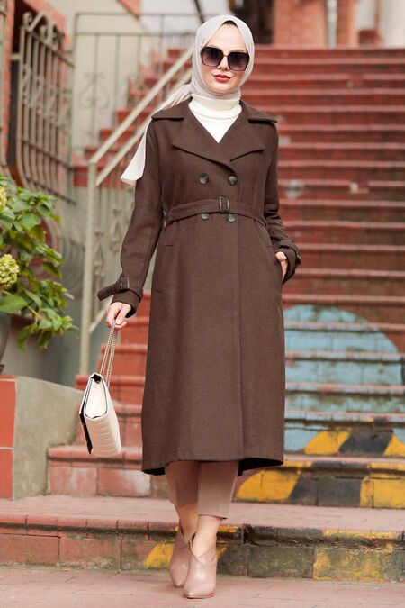 Brown Hijab Coat 5661KH - NEVA STYLE