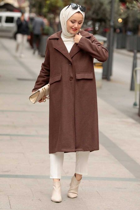Brown Hijab Coat 56720KH - NEVA STYLE