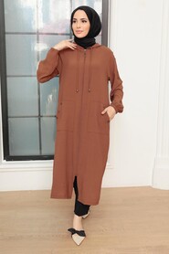 Brown Hijab Coat 6298KH - 1