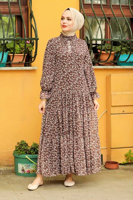 Brown Hijab Dress 1482KH - NEVA STYLE