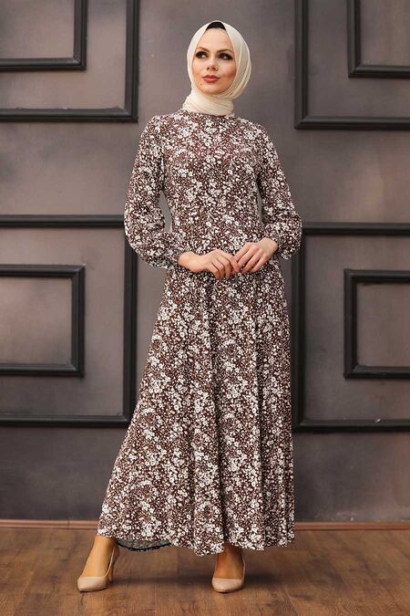 Brown Hijab Dress 27618KH - NEVA STYLE