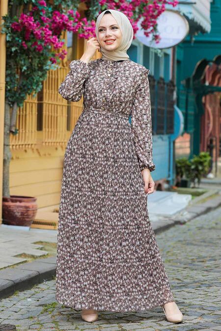 Brown Hijab Dress 2963KH - NEVA STYLE