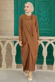 Brown Hijab Dress 34281KH - 2