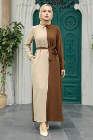 Brown Hijab Dress 3437KH - 1