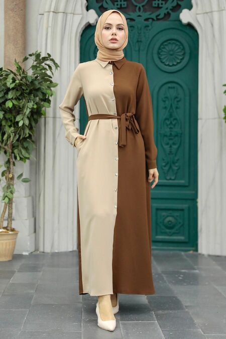 Brown Hijab Dress 3437KH - NEVA STYLE