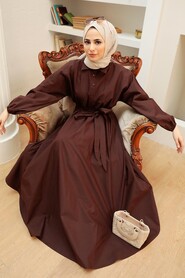 Brown Hijab Dress 50091KH - 5