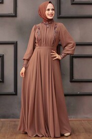  Luxury Brown Modest Islamic Clothing Prom Dress 25781KH - 3