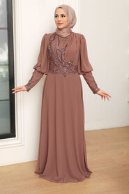  Brown Turkish Modest Dress 25817KH - 1