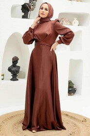  Satin Brown Modest Islamic Clothing Wedding Dress 3064KH - 2