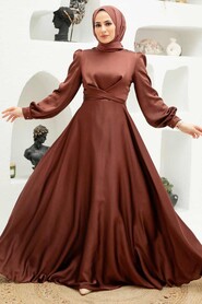  Satin Brown Modest Islamic Clothing Wedding Dress 3064KH - 3