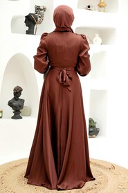  Satin Brown Modest Islamic Clothing Wedding Dress 3064KH - 4