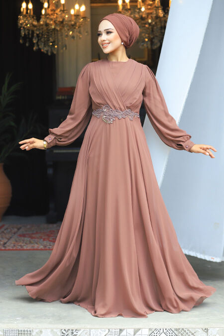  Stylish Brown Islamic Evening Gown 3435KH - NEVA STYLE