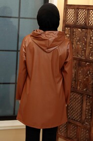 Brown Hijab Faux Leather Cap 50153KH - 2