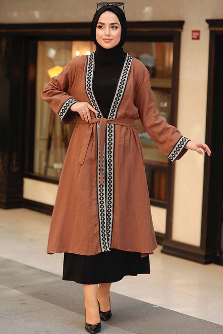 Brown Hijab Kimono 10373KH - NEVA STYLE