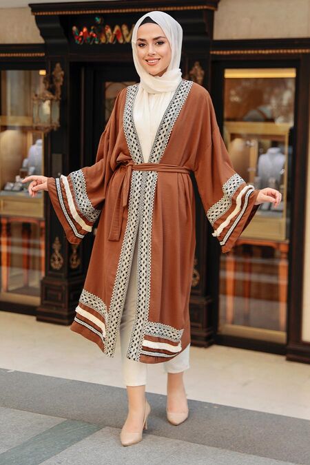 Brown Hijab Kimono 10455KH - NEVA STYLE