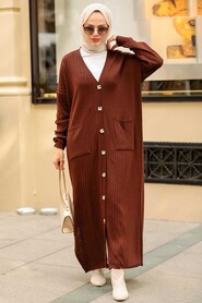 Brown Hijab Knitwear Cardigan 33690KH - 1