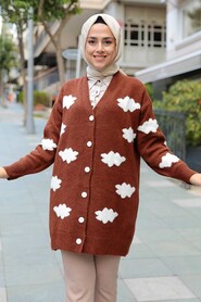 Brown Hijab Knitwear Cardigan 8002KH - NEVA STYLE