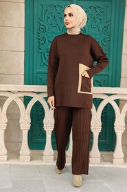 Brown Hijab Knitwear Double Suit 25020KH - 1