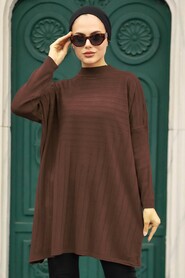 Brown Hijab Knitwear Poncho 3404KH - NEVA STYLE