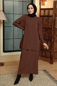 Brown Hijab Knitwear Suit Dress 34021KH - NEVA STYLE