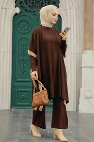 Brown Hijab Knitwear Triple Suit 33850KH - 5