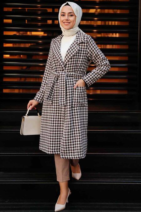 Brown Hijab Stamp Coat 2341KH - NEVA STYLE