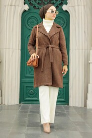 Brown Hijab Stamp Coat 5825KH - 1