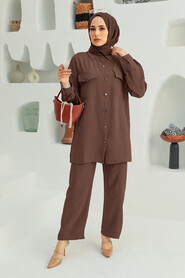 Brown Hijab Suit Dress 16041KH - NEVA STYLE