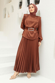  Satin Brown Hijab Engagement Gown 3456KH - 1
